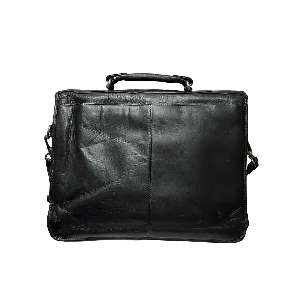Vtg Kenneth Cole Reaction Black Leather laptop briefcase Messenger Work bag